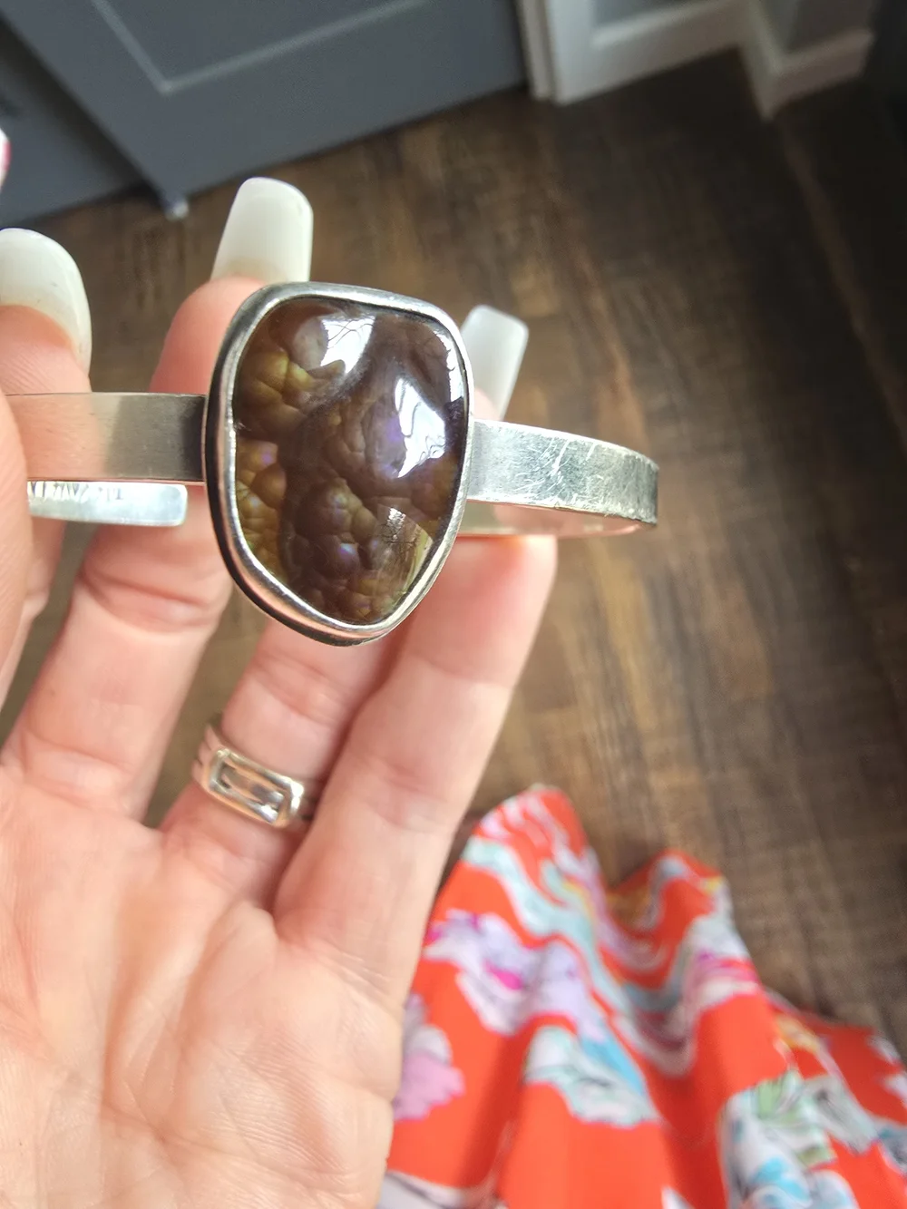 Sterling Silver Cuff With Natural FIRE AGATE